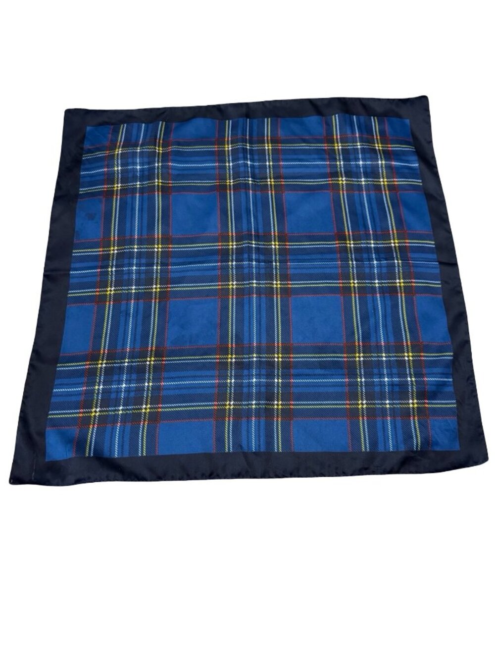 Vintage Blue Plaid Tartan Scarf Handkerchief Pocket Square 20 Inch